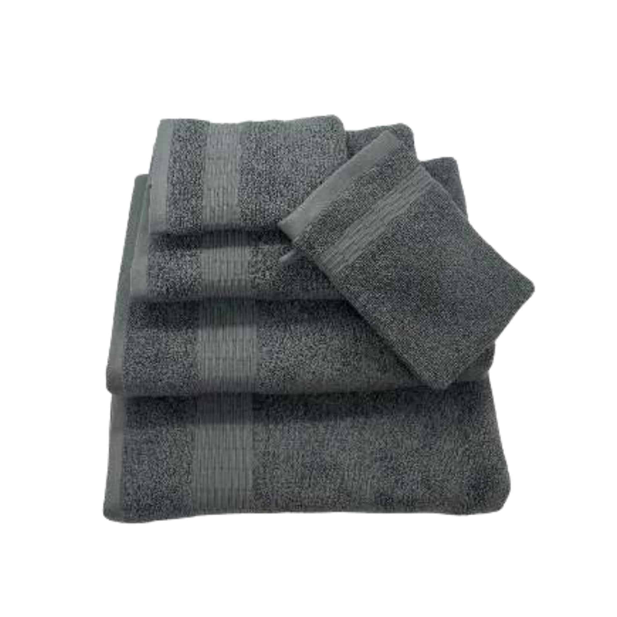 Serviettes de bain et gant de toilette Isabelle anthracite en coton.