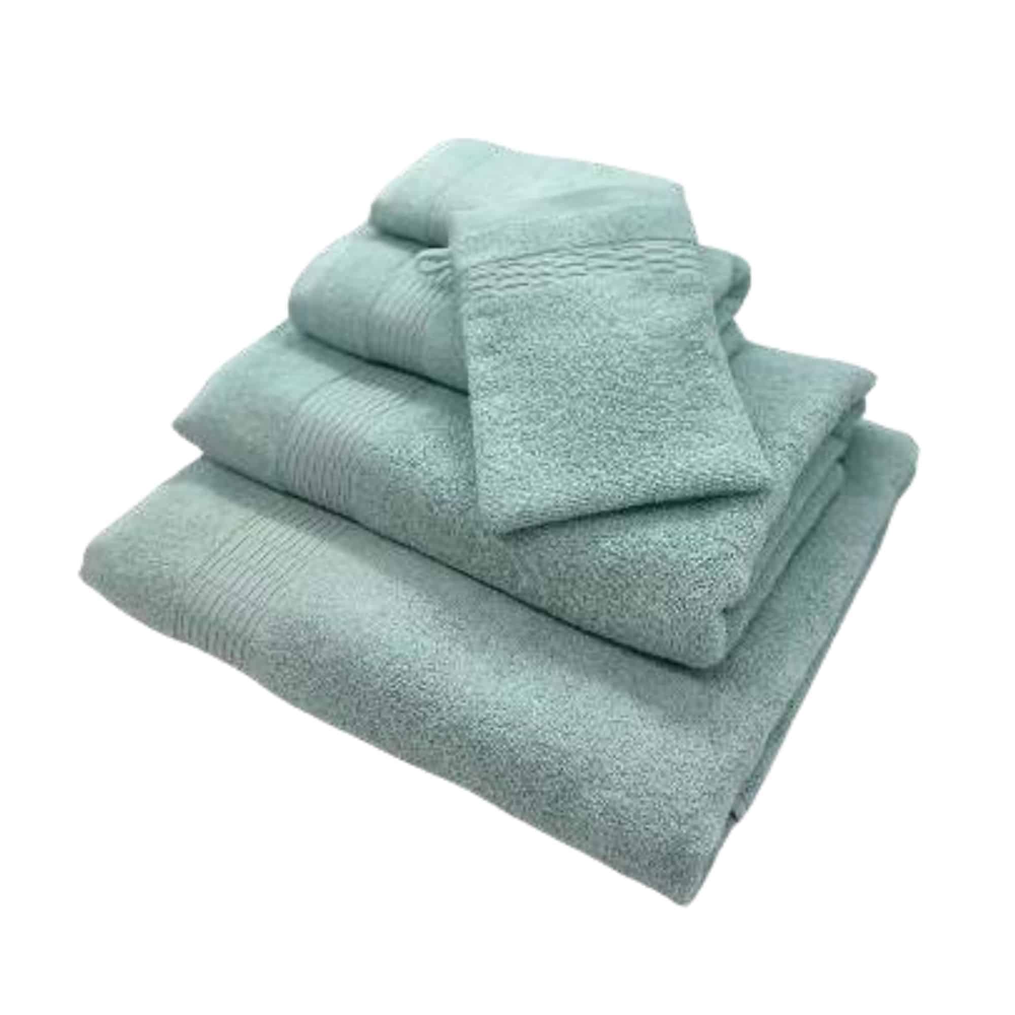 Serviettes Isabelle vert pastel avec gant de toilette assorti en coton 500 g/m².