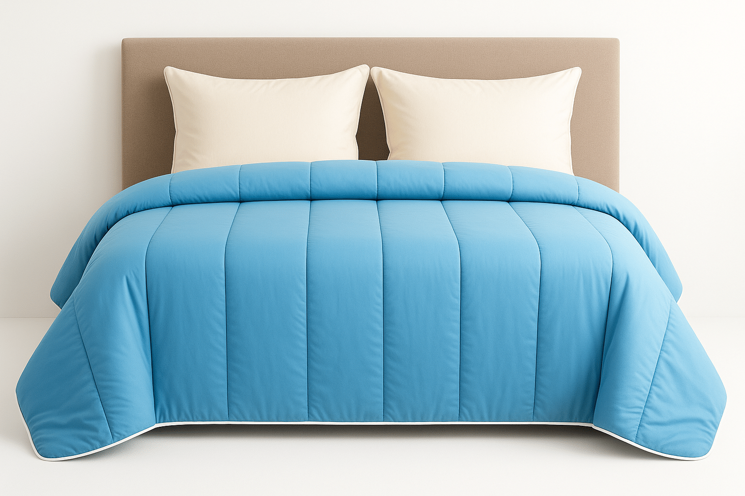 Couvre-lit MICO matelassé bleu ciel en microfibre installé sur un lit double