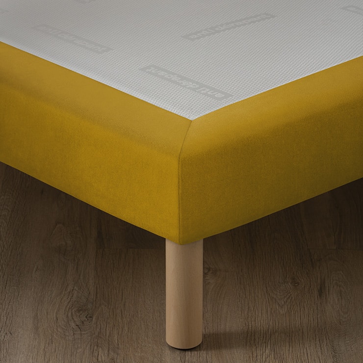 Sommier FLEXIBOX tissu velours moutarde avec lattes flexibles et toile antidérapante matelassée